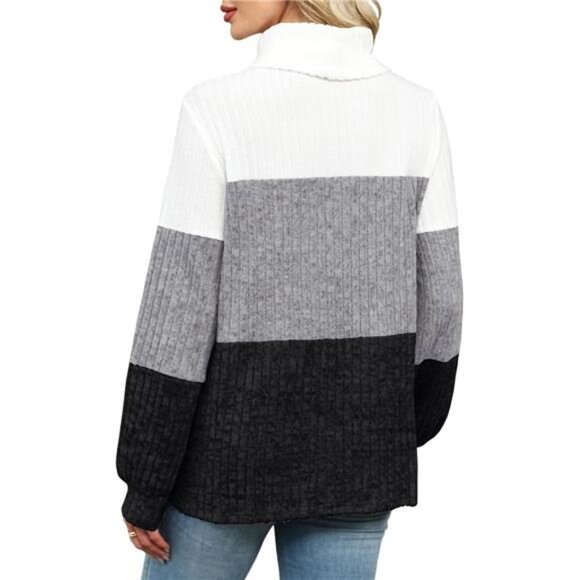 Oversized Boho Color Block Turtleneck Sweater | Cozy Fall Tunic Top for Women - Picture 4 of 5